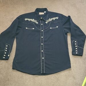 Scully Black Western Shirt with Embroidered Details